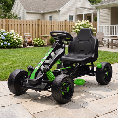 AIYAPLAY Pedal Go Kart for Kids Aged 3-6 Years, with Freewheel System, Brake, EVA Anti-Slip Wheels, Green