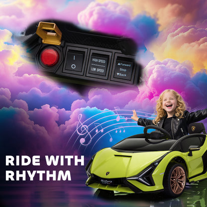 HOMCOM Lamborghini Sian Licensed Electric Car for Kids, 12V Kids Electric Ride on Car with Dual Motors, Remote Control, Green