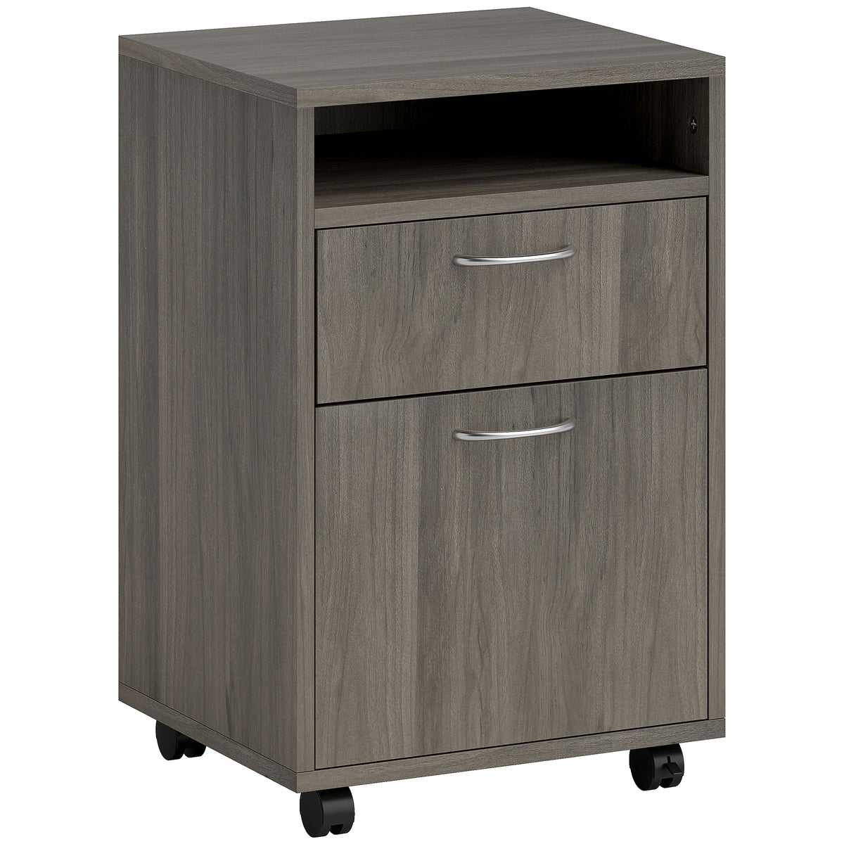 HOMCOM Filing Cabinet, Mobile File Cabinet with 2 Drawers, Office Home Organiser on Wheels for A4, Letter-Size File Folders, Mobile Printer with Open Shelf, Grey