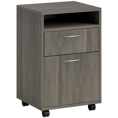 HOMCOM Filing Cabinet, Mobile File Cabinet with 2 Drawers, Office Home Organiser on Wheels for A4, Letter-Size File Folders, Mobile Printer with Open Shelf, Grey