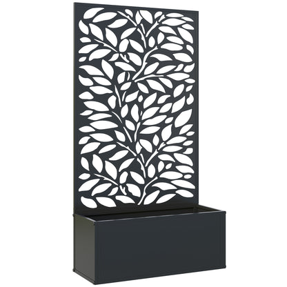Outsunny Outdoor Metal Planter, with Back Trellis - Black