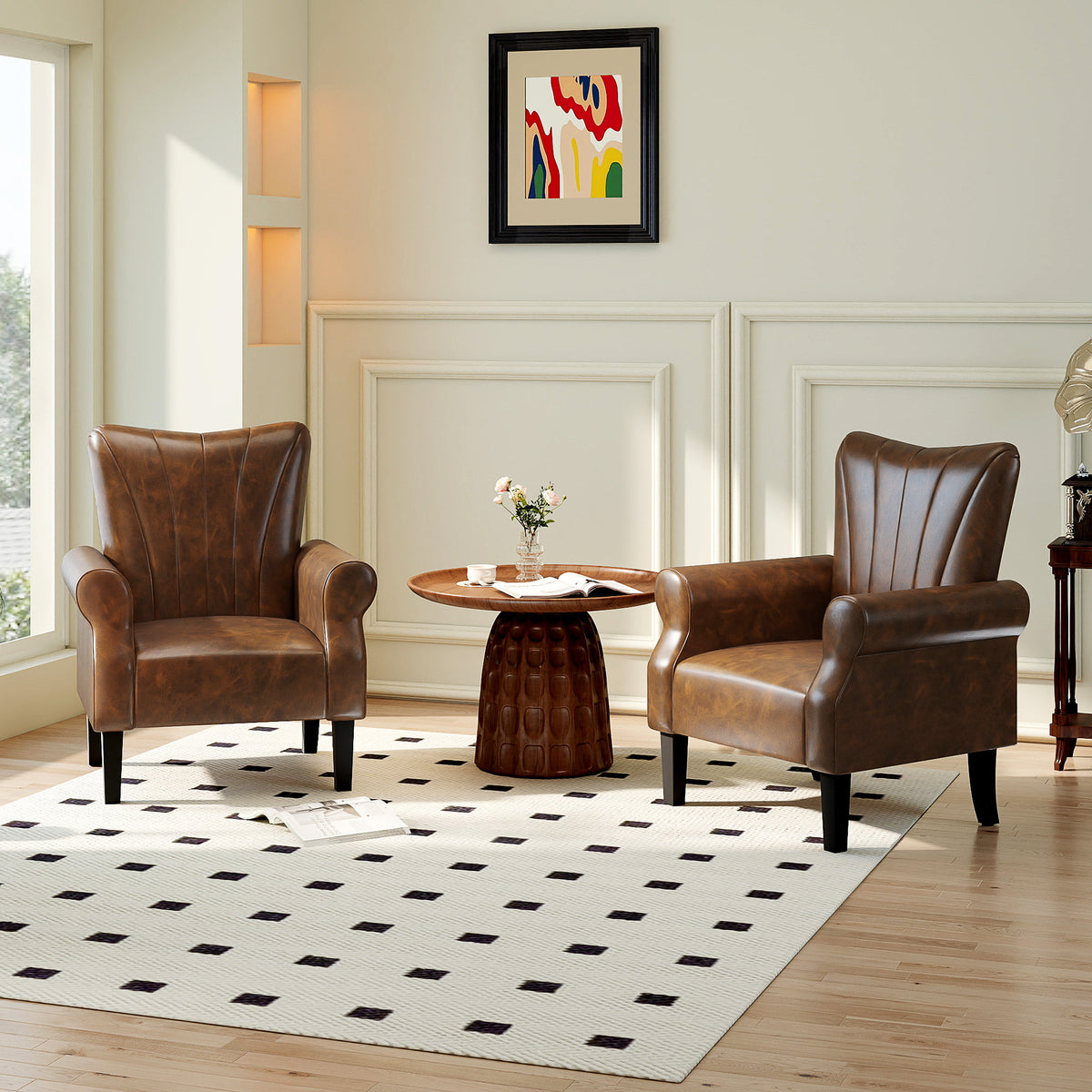 HOMCOM Upholstered Accent Chair with Rolled Arms and Wood Legs, Armchair for Living Room Bedroom, Brown