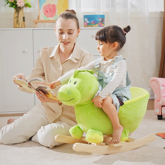 HOMCOM Kids Rocking Horse, Plush Ride-On Dinosaur Seat, with Seat Seat Belt, 32 Songs, Ride-On Horse