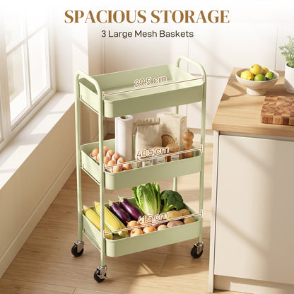 HOMCOM Three-Tier Steel Storage Trolley - Green