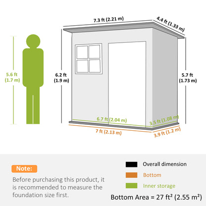 Outsunny 7 x 4ft Eco-friendly Galvanised Steel Garden Shed, with Lock and Gloves, 40kg/㎡ Snow Capacity - Grey
