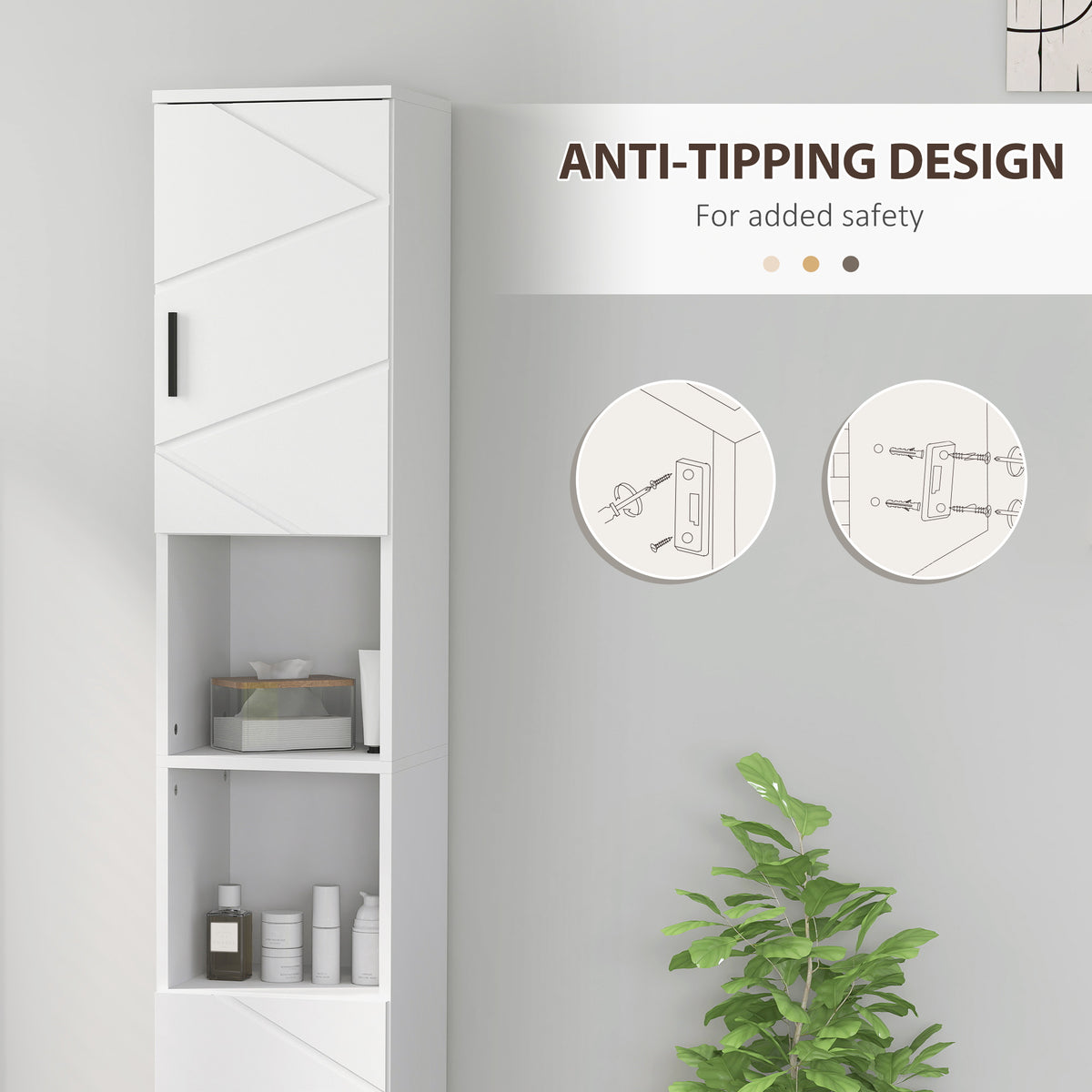 kleankin Line Embossed Tall Bathroom Storage Cabinet - White