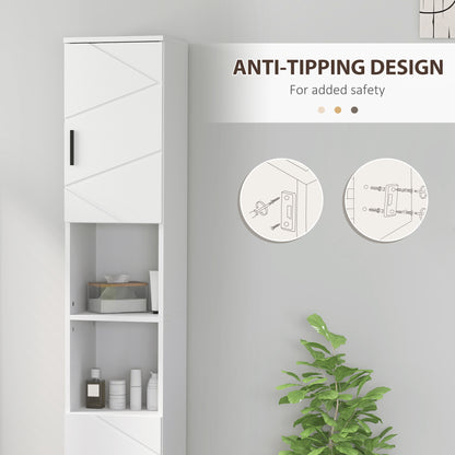 kleankin Line Embossed Tall Bathroom Storage Cabinet - White