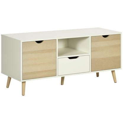 HOMCOM TV Unit Cabinet for TVs up to 50 Inches, TV Stand with Storage Cabinets and Drawer for Living Room and Bedroom, Natural
