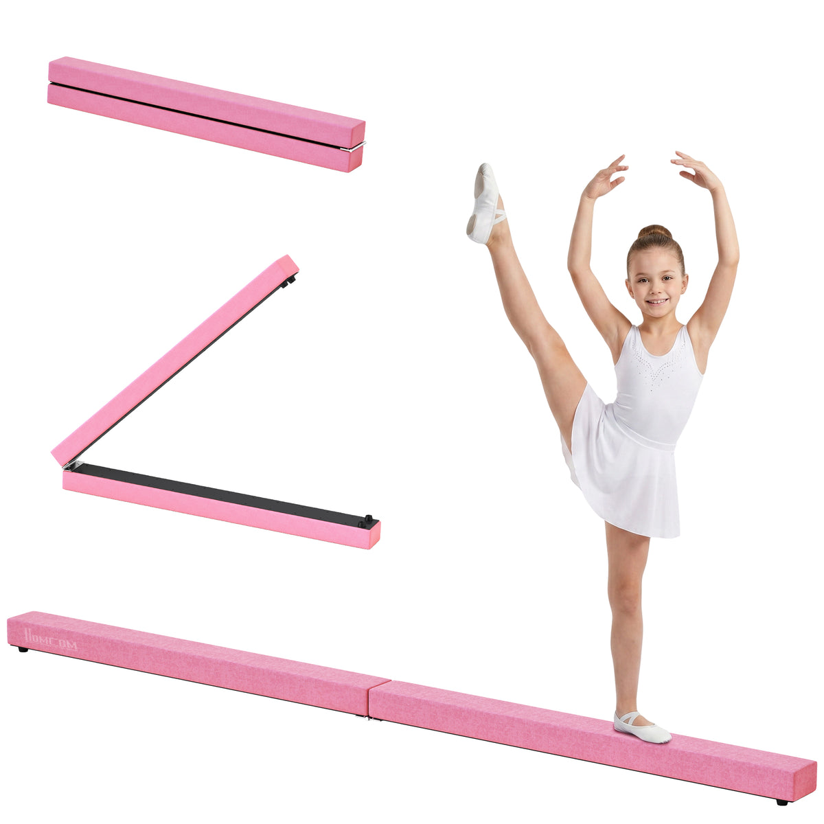 HOMCOM 2.1M 7FT Gymnastics Folding Balance Beam Home Gym Training Exercise Sports - Pink