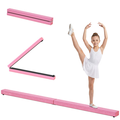 HOMCOM 2.1M 7FT Gymnastics Folding Balance Beam Home Gym Training Exercise Sports - Pink