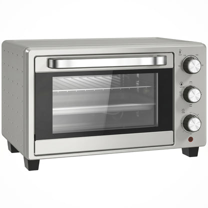 HOMCOM 21L Mini Countertop Oven, 100°C-230°C Adjustable Temp - Silver Tone