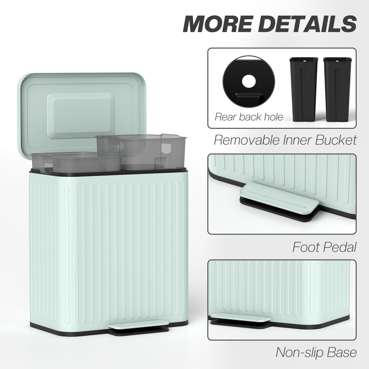 HOMCOM 40L Dual Compartment Rubbish Bin, with Soft-Close Lid - Green