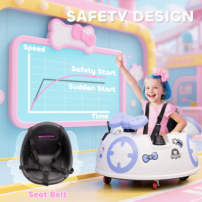 AIYAPLAY Hello Kitty Kids Ride on Bumper Car with Remote Control, Two Joysticks, Music, Lights, Safety Belt, White