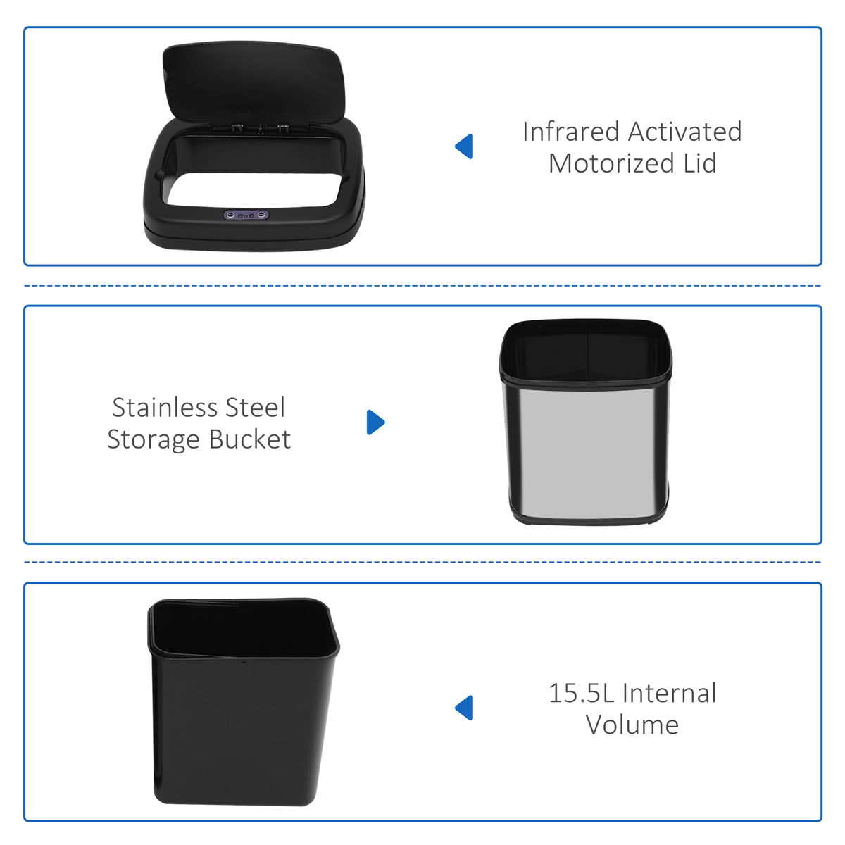 HOMCOM 20L LUXURY Automatic Sensor Dustbin Kitchen Waste Bin Rubbish Trashcan Auto Dustbin Stainless Steel with Bucket 33*25*42.5CM