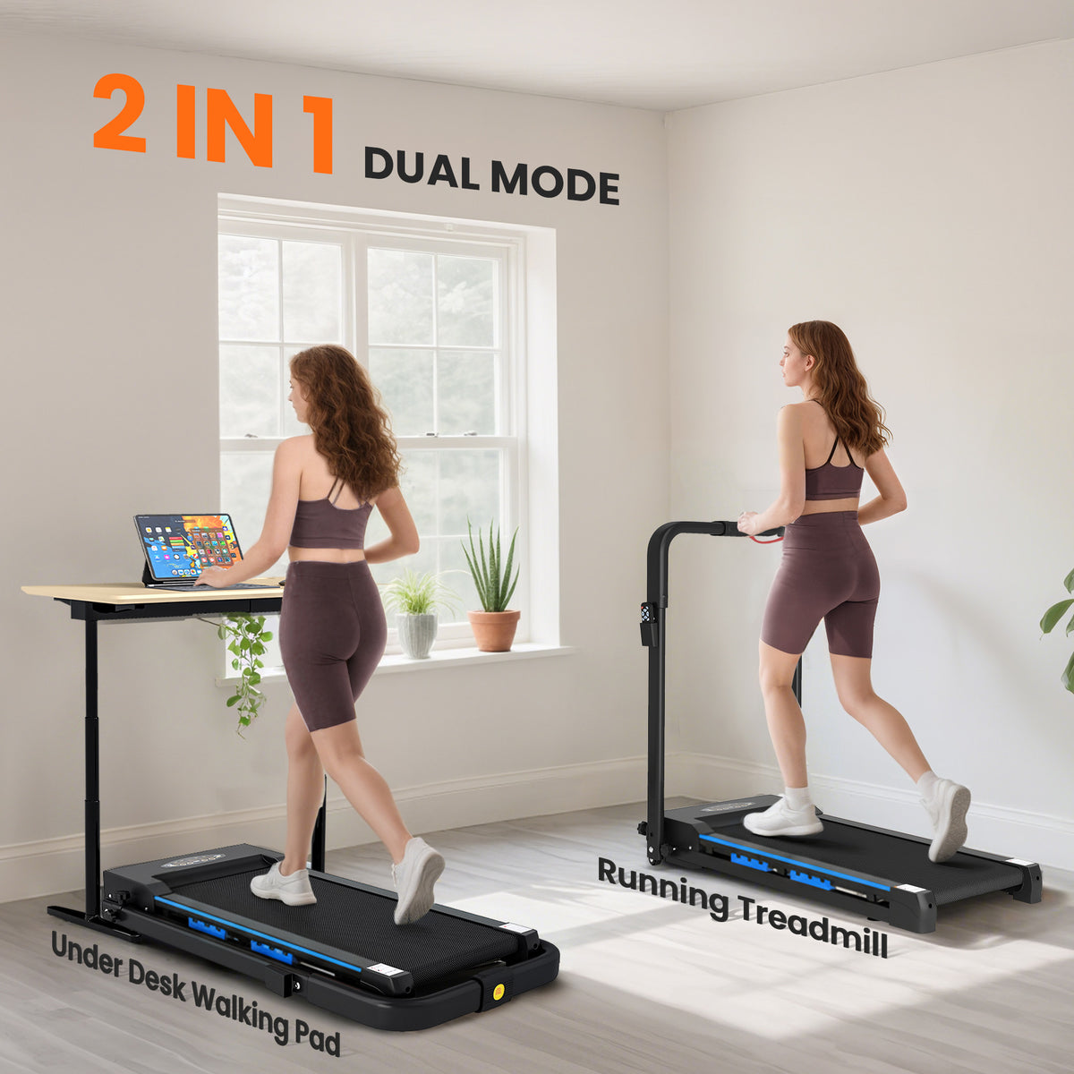 HOMCOM Folding Motorised Home Treadmill Walking Machine with LCD Monitor, Blue