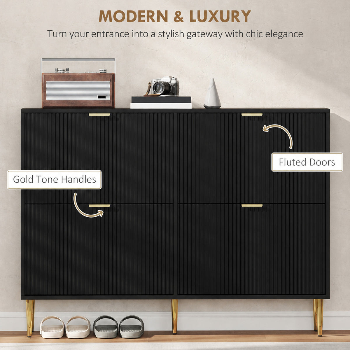 HOMCOM Elegant Four-Drawer Shoe Cabinet - Black