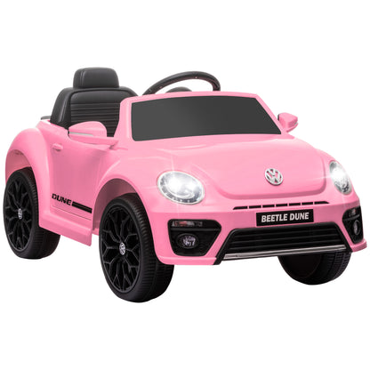 AIYAPLAY Volkswagen Beetle Licensed 12V Ride on Car w/ Remote Control, Suspension Wheels, Soft Start, Lights, Music, Pink