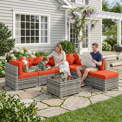Outsunny Eight-Piece Rattan Sofa Set - Orange/Grey
