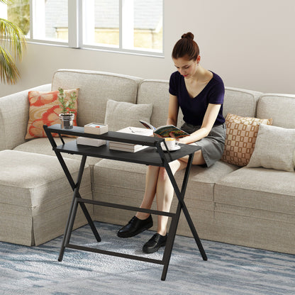 HOMCOM 81.5 cm Folding Computer Desk with Monitor Shelf - Black