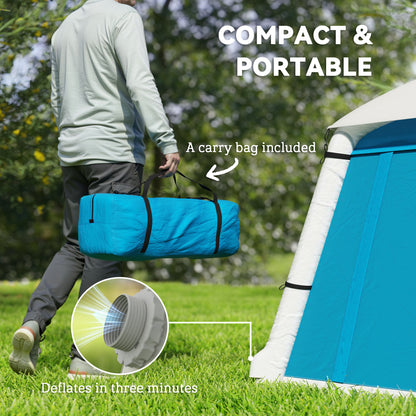 Outsunny Inflatable Camping Tent with Hand Pump, Easy Setup 1/2 Person Blackout Blow Up Tent, Light Blue