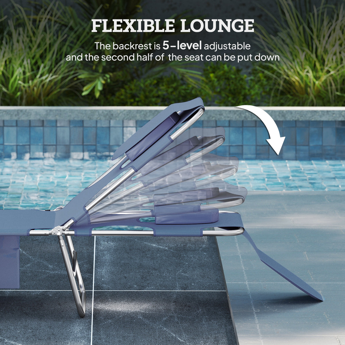 Outsunny 5-Position Adjustable Sun Lounger with Reading Hole and Side Pocket, Grey
