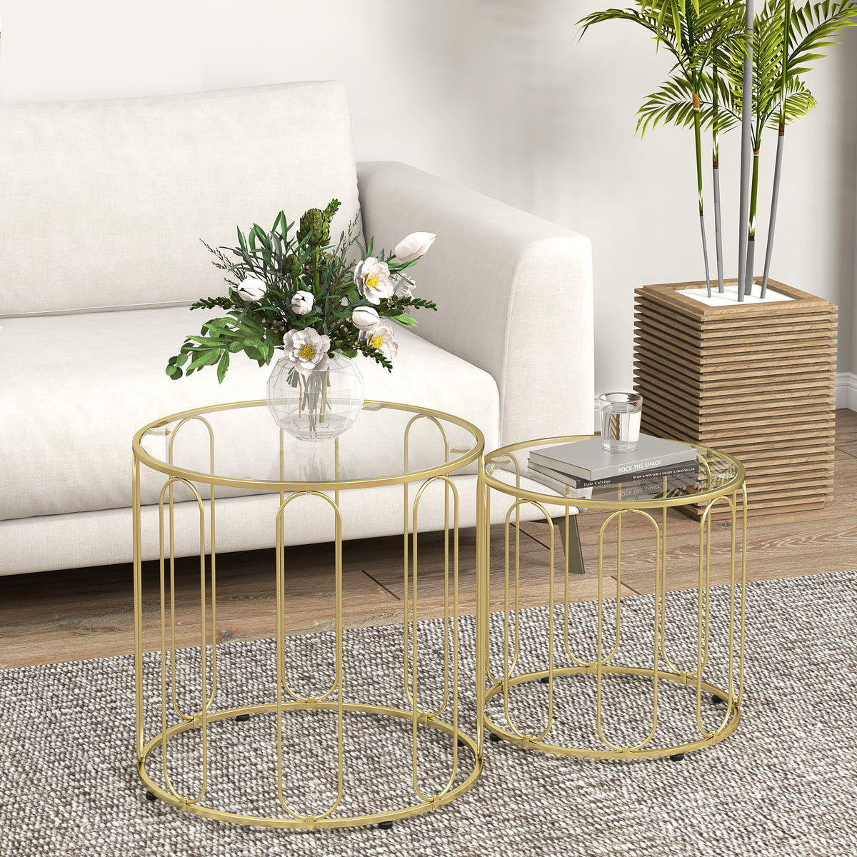 HOMCOM Elliptical Cut-Out Nesting Tables - Gold-Tone