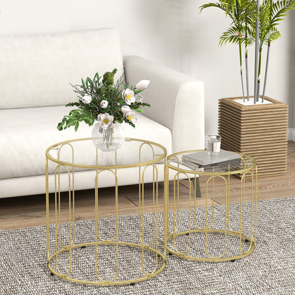 HOMCOM Elliptical Cut-Out Nesting Tables - Gold-Tone
