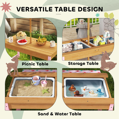 AIYAPLAY Kids Picnic Table Set with Removable & Foldable Umbrella, Storage Boxes, Flamingo Theme, Pink