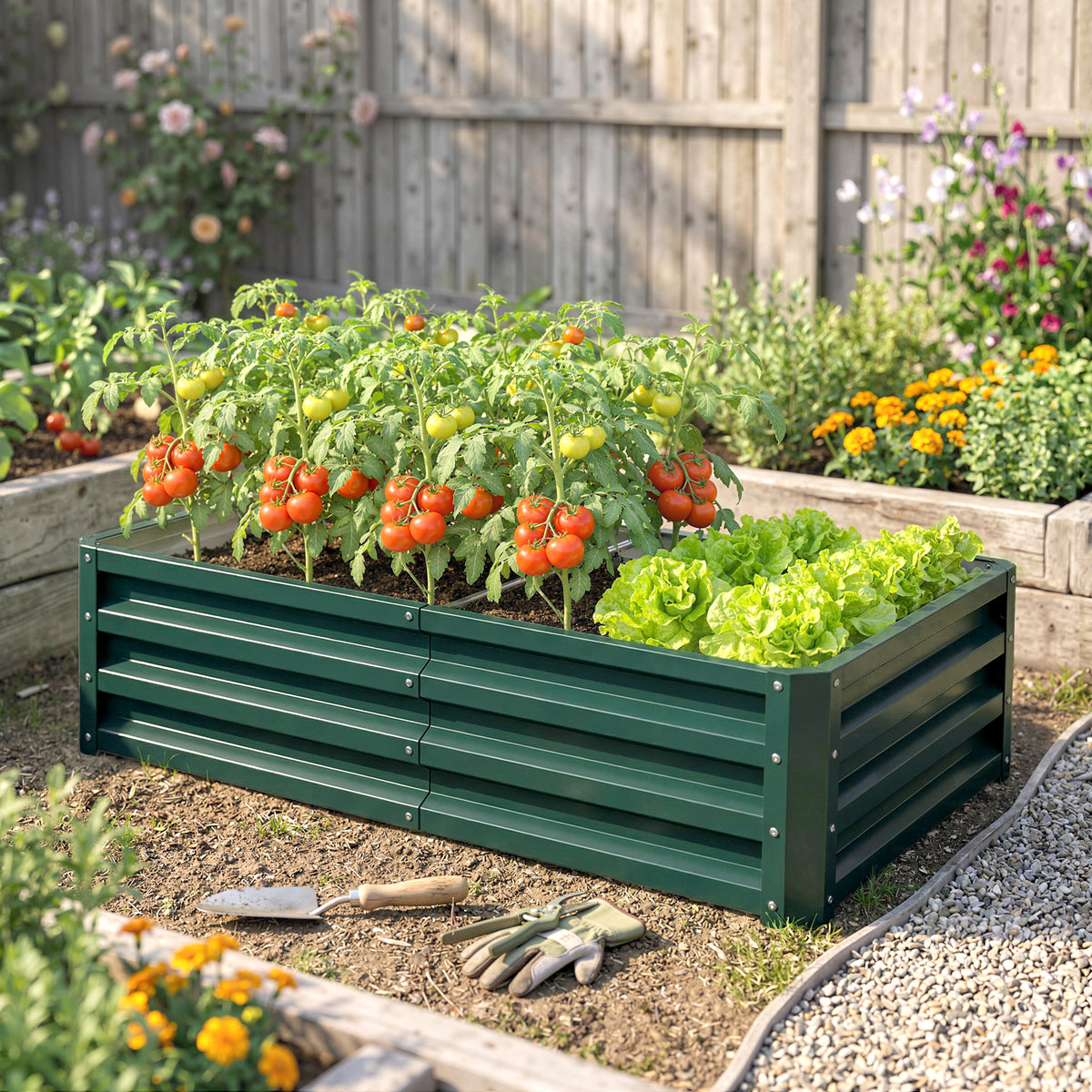 Outsunny Raised Beds for Garden, Galvanized Outdoor Planters, for Herbs and Vegetables, Use for Patio, Backyard, Balcony, Green