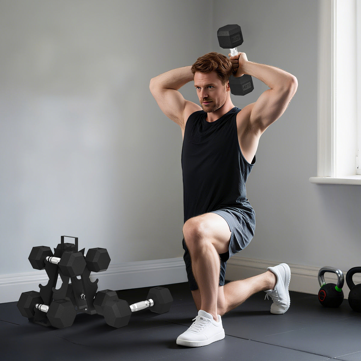 SPORTNOW Hex Dumbbell Set with Weights Storage Rack, Rubber Coated Dumbbells, Non-Slip Chrome Handles, Space-Saving for Home Gym Weight Lifting Strength Training, 2 x 4kg, 2 x 6kg, 2 x 8kg