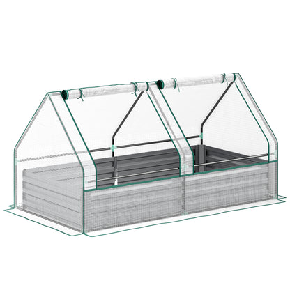 Outsunny Metal Planter Box with Cover, Raised Garden Bed with Greenhouse, for Herbs and Vegetables, White and Dark Grey