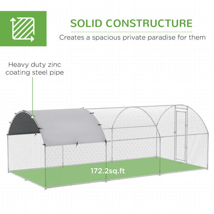PawHut Large Galvanised Chicken Coop with Cover 5.7x2.8x2m Outdoor for Hens - Silver Grey