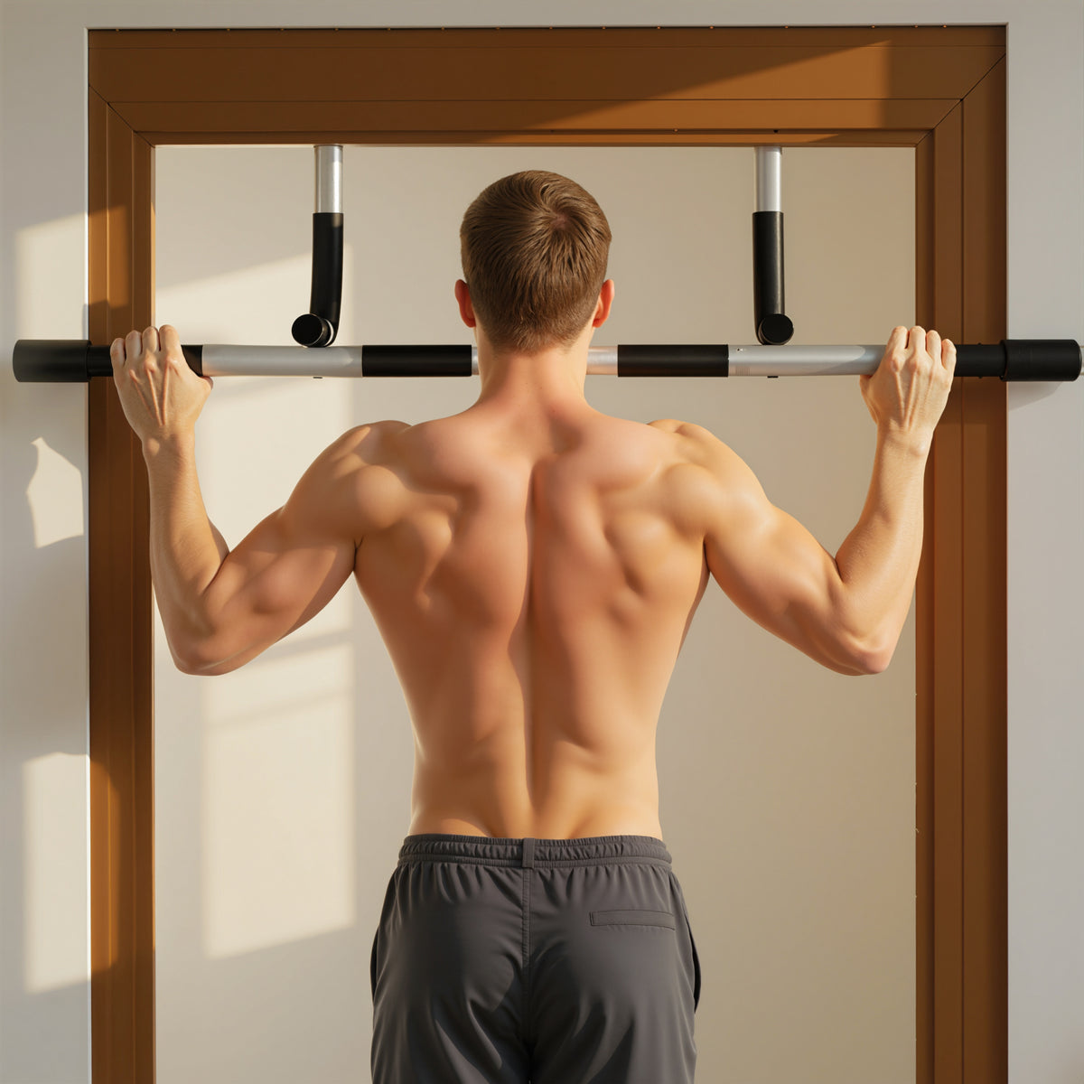 HOMCOM Doorway Pull up Bar, Door Frame Chin up Push up Bar for Home Gym Upper Body Workout, No Drilling or Screws, Grey