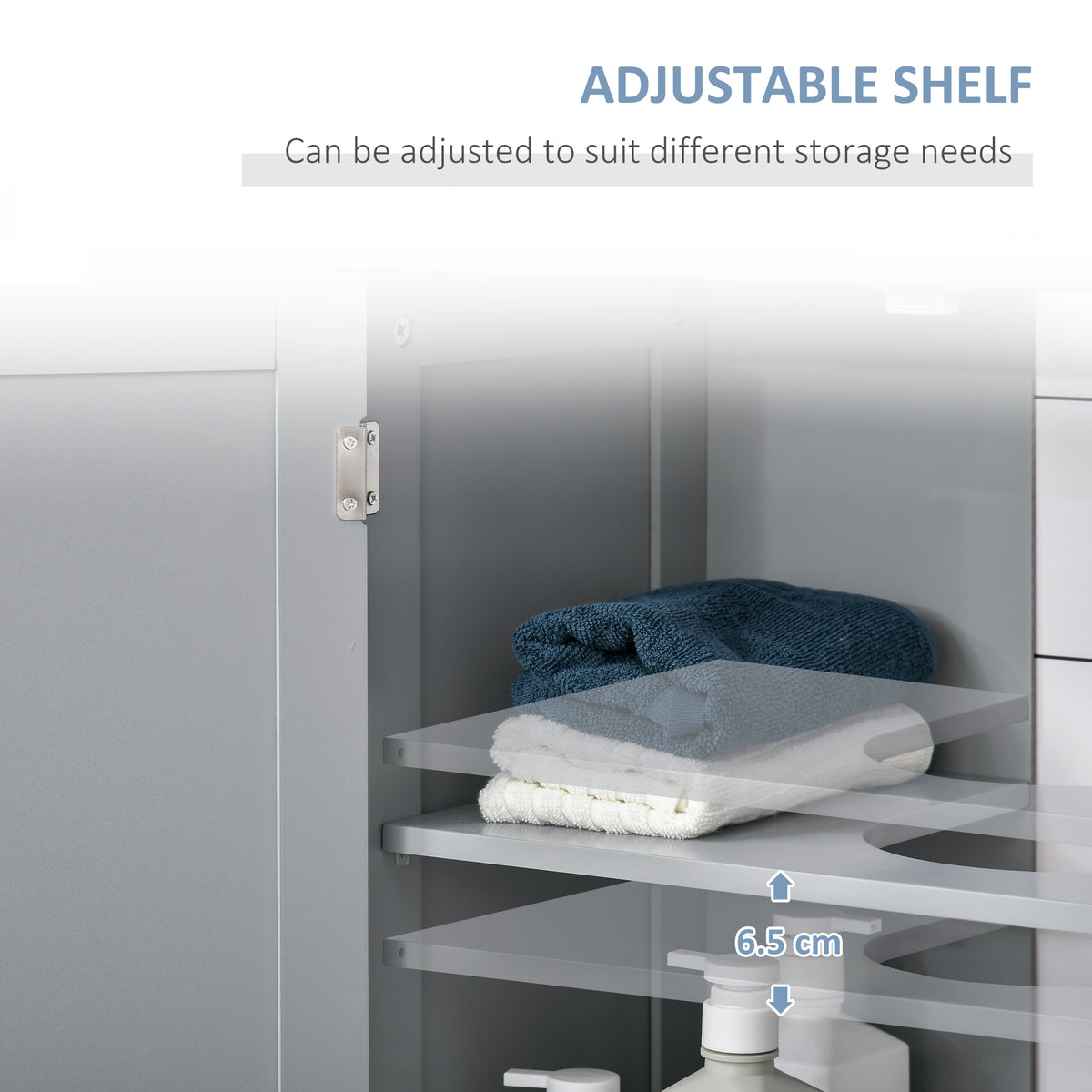 kleankin Under Sink Bathroom Cabinet, Freestanding Under Sink Cabinet with 2 Doors and Adjustable Shelf for Basin without or with Pedestal, Grey