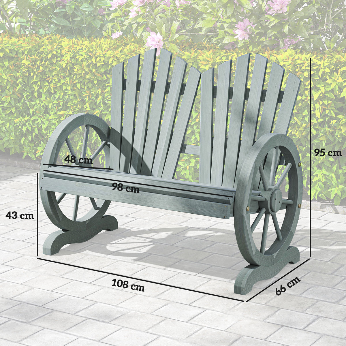 Outsunny Fir Wood Love Seats with Wheel-Shaped Armrests, Large Load-Bearing Chair, Grey