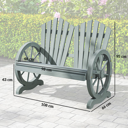 Outsunny Fir Wood Love Seats with Wheel-Shaped Armrests, Large Load-Bearing Chair, Grey
