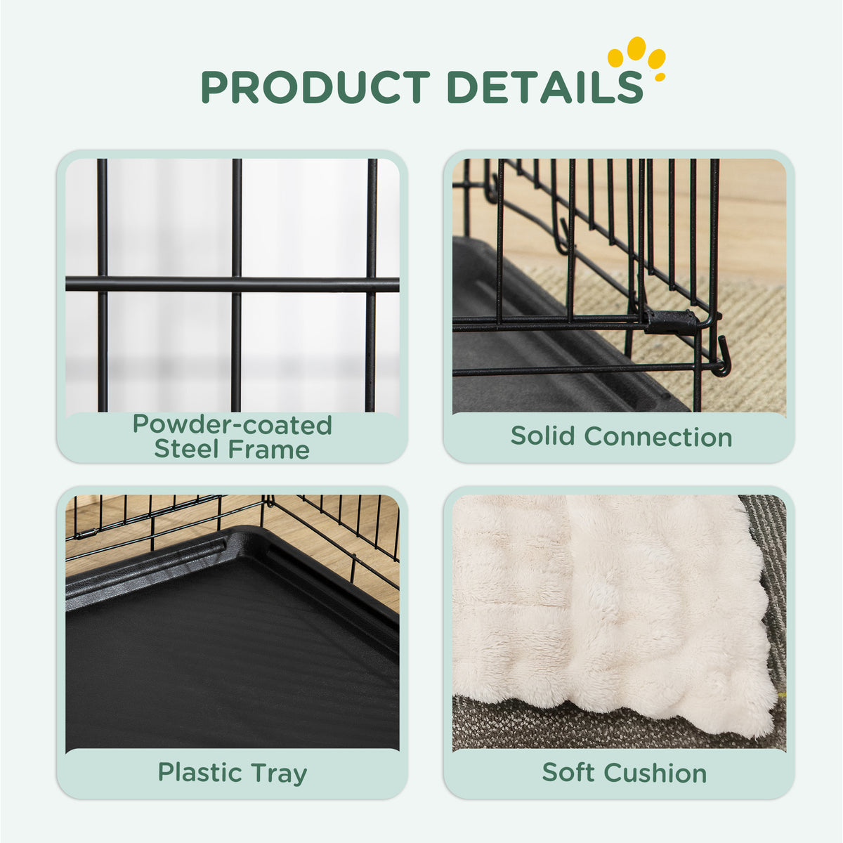 PawHut Foldable Dog Crate with 2 Doors with Tray, Soft Cushion, for Extra and Large Dogs, 106 x 71.5 x 76 cm, Black