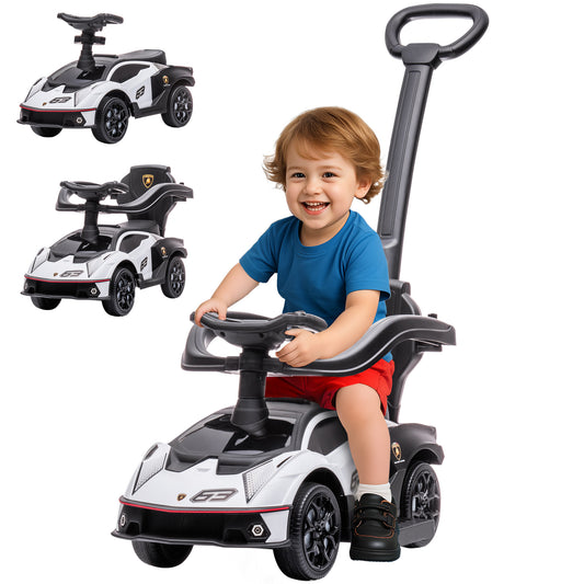 AIYAPLAY Lamborghini Essenza SCV1 Licensed 2 in 1 Kids Ride on Push Car Toddler Push Along Car with Parent Handle Foot To Floor Slider with Horn Steering Wheel NO POWER for 1 - 3 Years, White