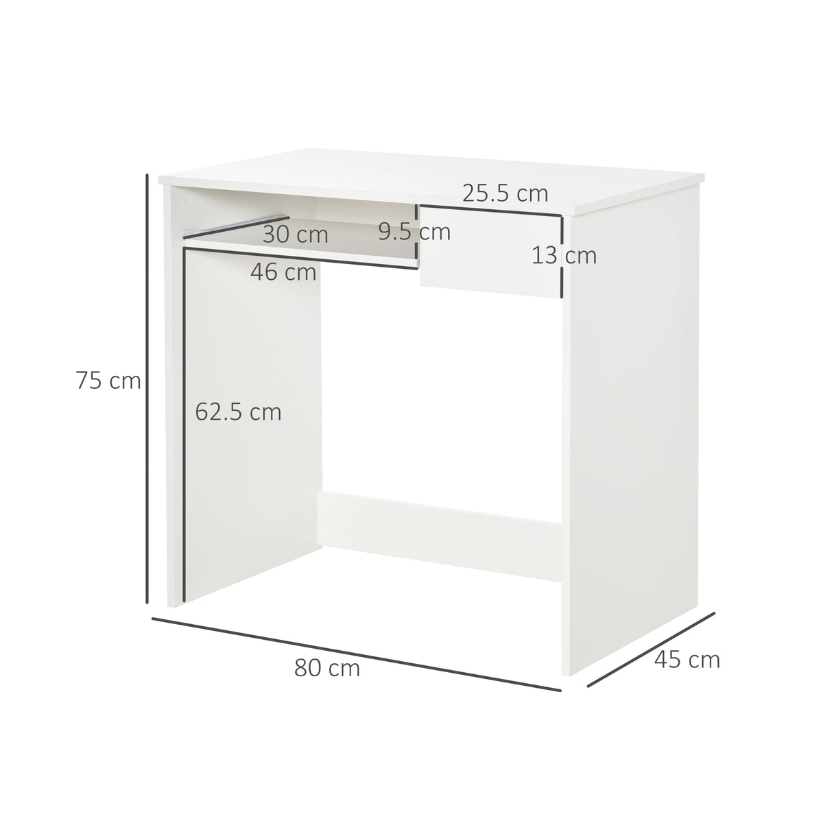 HOMCOM 80cm Compact Computer Desk with Keyboard Tray, Home Office Desk with Drawer for Bedroom Study, White