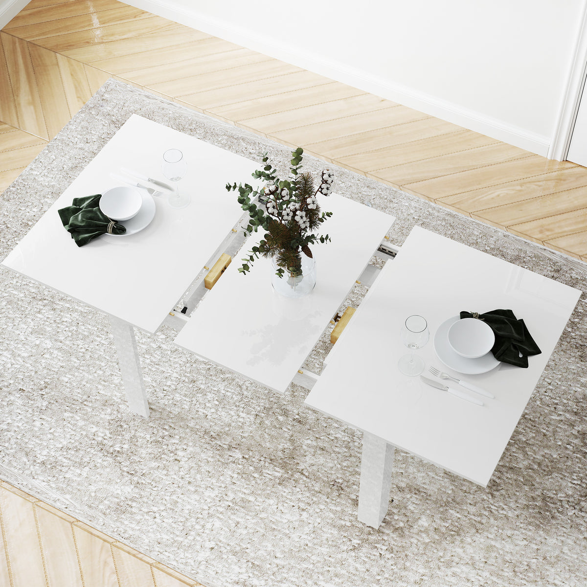 HOMCOM Extending Six-Person High Gloss Dining Table - White