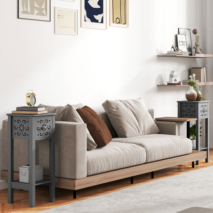 HOMCOM Set of Two Elegant Floral Cut-Out Side Tables - Grey