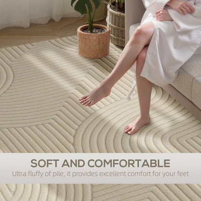 HOMCOM Modern Geometric Rug, Thick Plush, Non-Slip, 160 x 120 cm, Cream, Living Room, Bedroom, Office