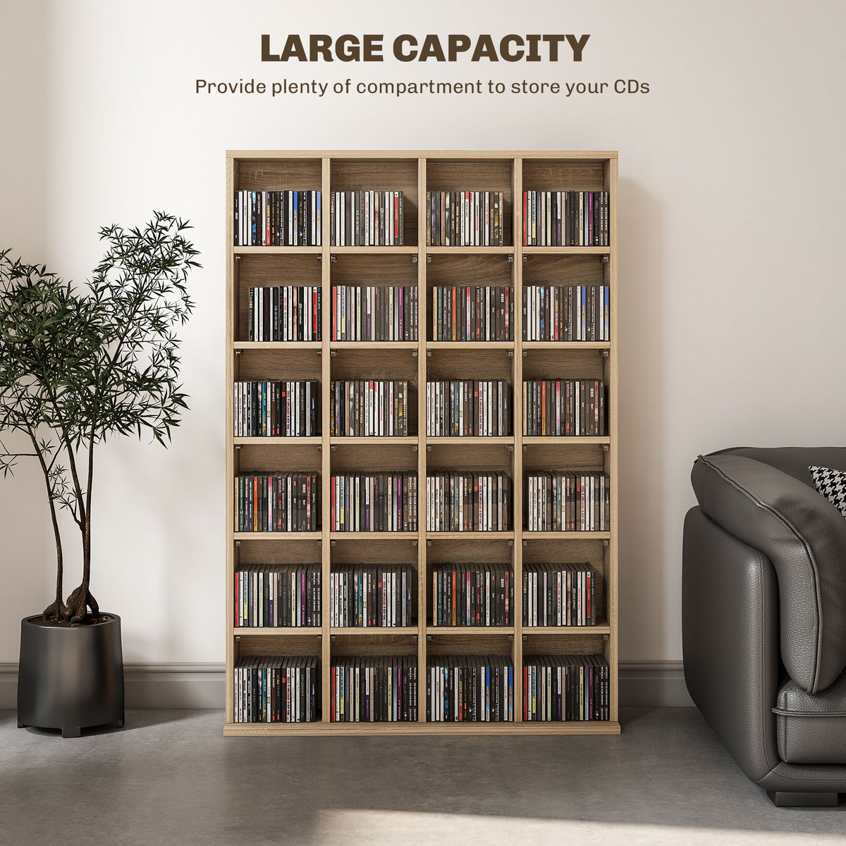 HOMCOM CD Storage Unit with Adjustable Shelves, Suitable for up to 456 CDs, 89 x 130.5 cm, Nature Wood Finish