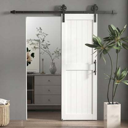 HOMCOM 152.4cm Sliding Barn Door Kit, Sliding Door with Track, Hardware, Upgraded Rollers and Floor Guide, Handle, White