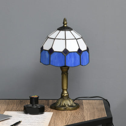 HOMCOM Handmade Art Deco Glass Table Lamp - White/Blue