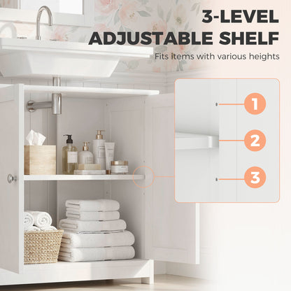 kleankin Under Sink Bathroom Cabinet, Freestanding Under Sink Cabinet with 2 Doors and Adjustable Shelf for Basin without or with Pedestal, White