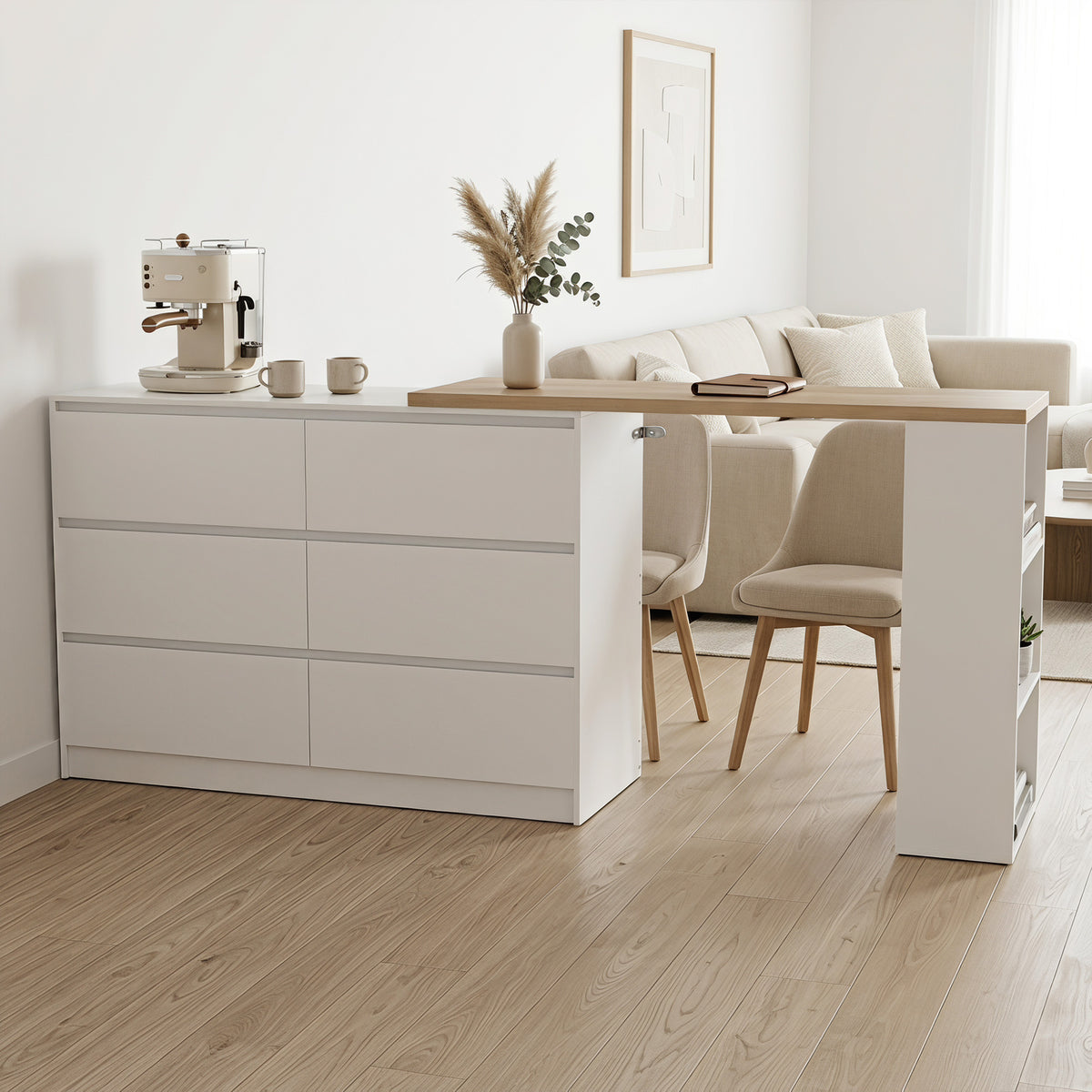 HOMCOM Vanity Table, Dressing Table with 6 Drawers and 3-Tier Shelf for Women and Girls, White