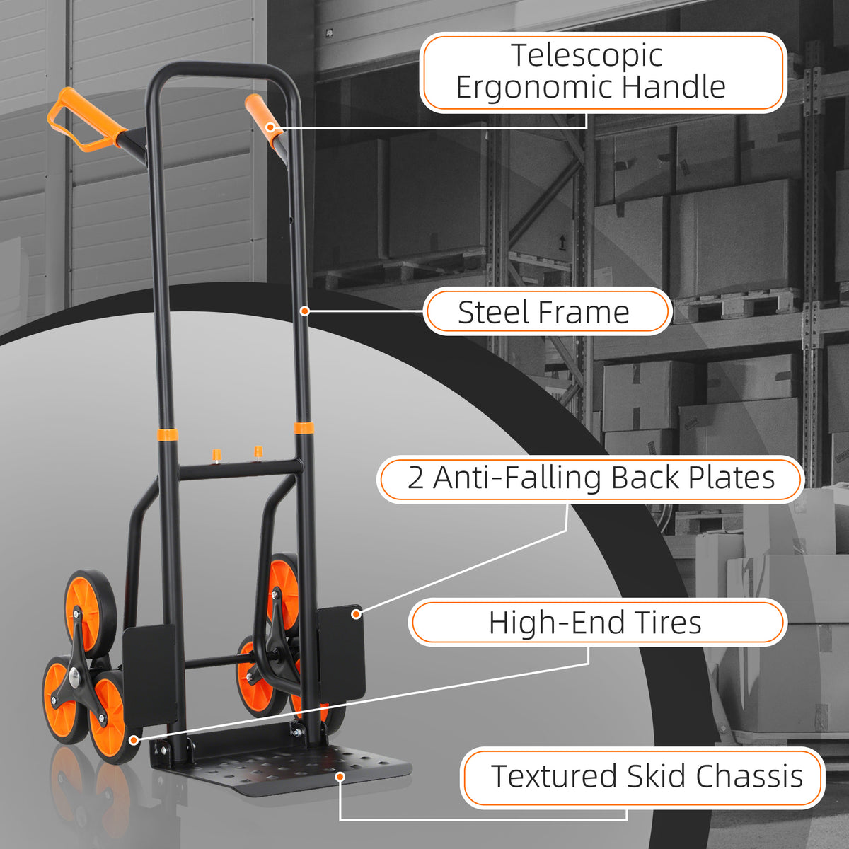 DURHAND Six-Wheel Folding  Sack Barrow Trolley - Black/Orange
