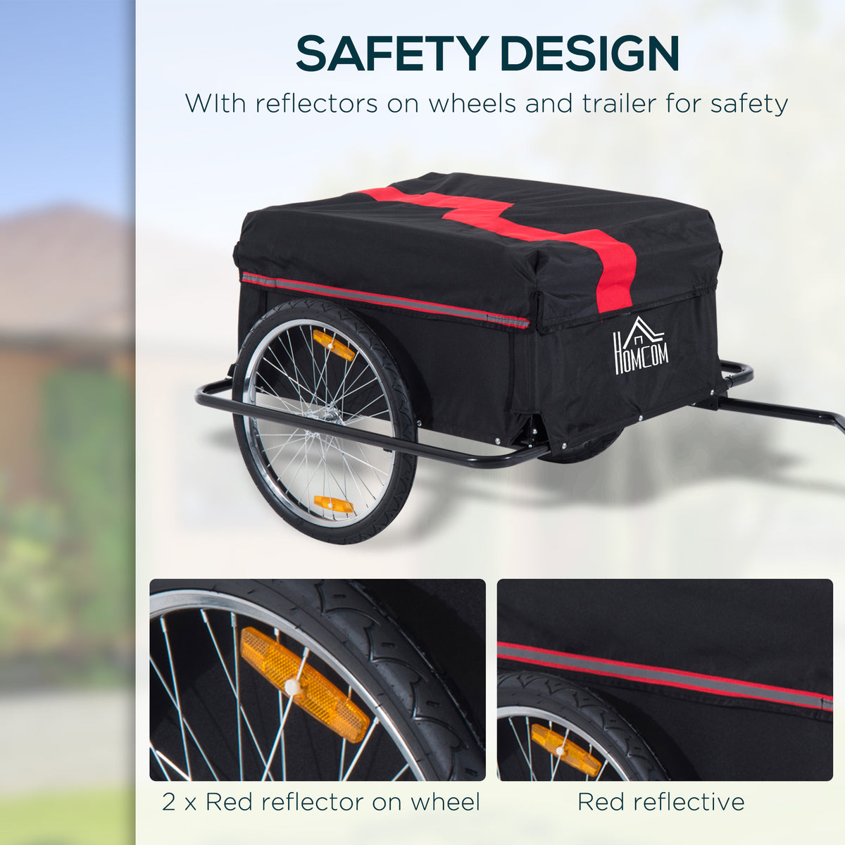 HOMCOM Two-Wheel Bicycle Large Cargo Wagon Trailer Oxford Fabric, Folding Storage, & Removable Cover, Red