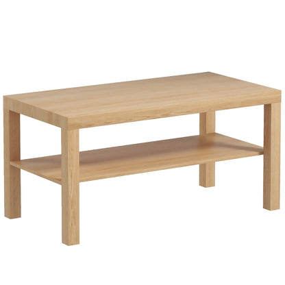 HOMCOM 2-Tier Coffee Table with Storage Shelf, Rectangular Centre Table for Living Room, Home Office, Natural Wood Finish